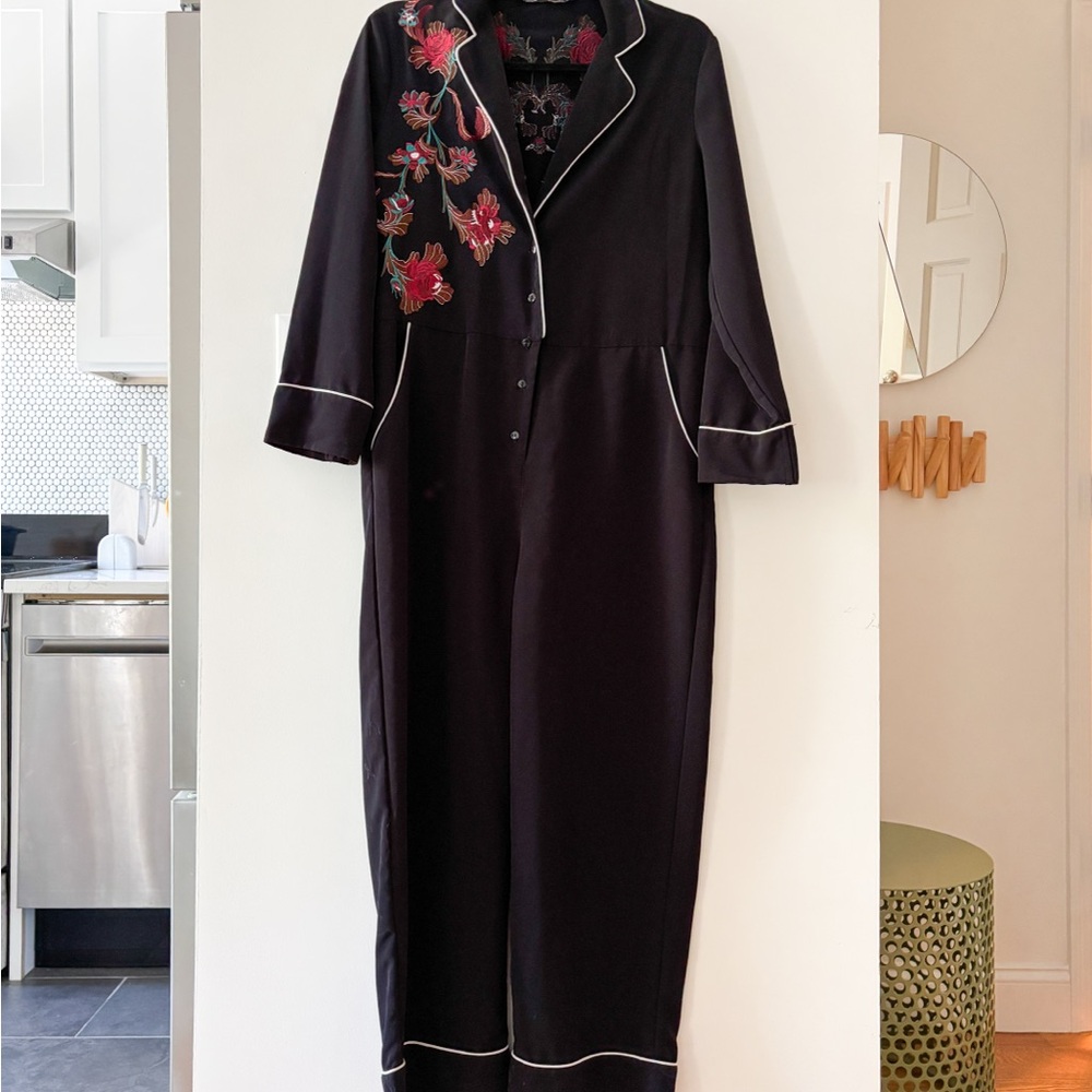 Black Floral Embroidered Jumpsuit